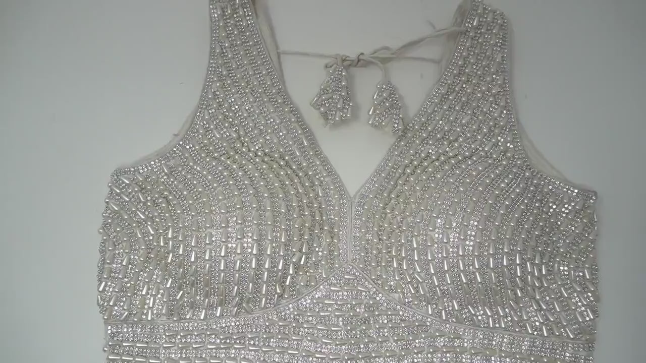 Designer Blouse, Silver White color, heavy Beaded, Ready to wear, Best seller,Indian Bridal Saree Blouse, Christmas, latest design for women