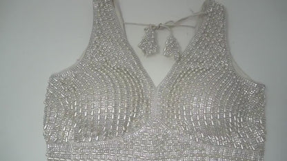 Designer Blouse, Silver White color, heavy Beaded, Ready to wear, Best seller,Indian Bridal Saree Blouse, Christmas, latest design for women